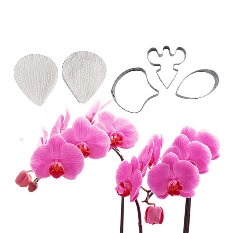 AK ART KITCHENWARE Sugarpaste Flower Craft Tools Silicone Veiner Molds and Fondant Cutters Set Cake Decorations Bakery Tools (Orchid) - Image 1